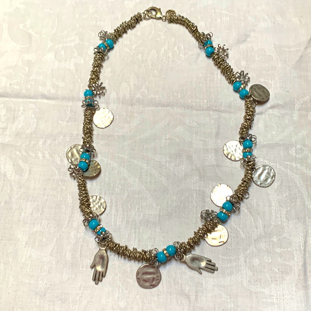 2 Necklaces from Cairo market 2 1/2 feet in length  metal rings/beads, peacock